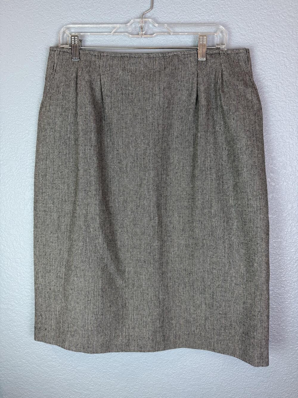 Evan-Picone Skirt Womens 12 Gray Black Houndstooth Lined Career Pockets Made USA